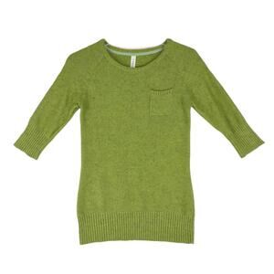 Soybu Women's S Green 3/4 Sleeve Pocket Sweater Wool Alpaca Blend Preppy Classic